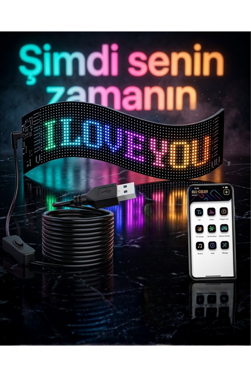 60 cm LED Matrix Panel 16x96 Piksel Bluetooth Kontrollü RGB Kayan Yazı Ekranı