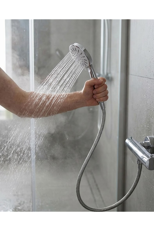 Spiral Hortumlu 4 Kademeli Krem El Duşu Başlığı Banyo Duş Seti