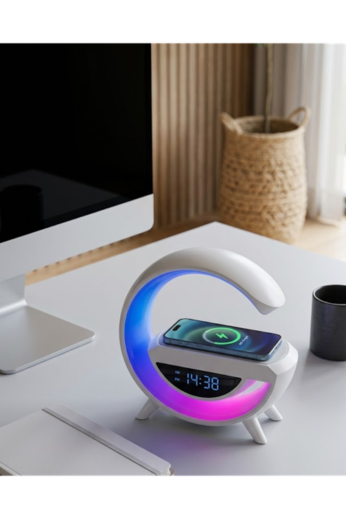 Kablosuz Şarjlı Bluetooth Hoparlör RGB Işık Gece Lambası Dijital Saat