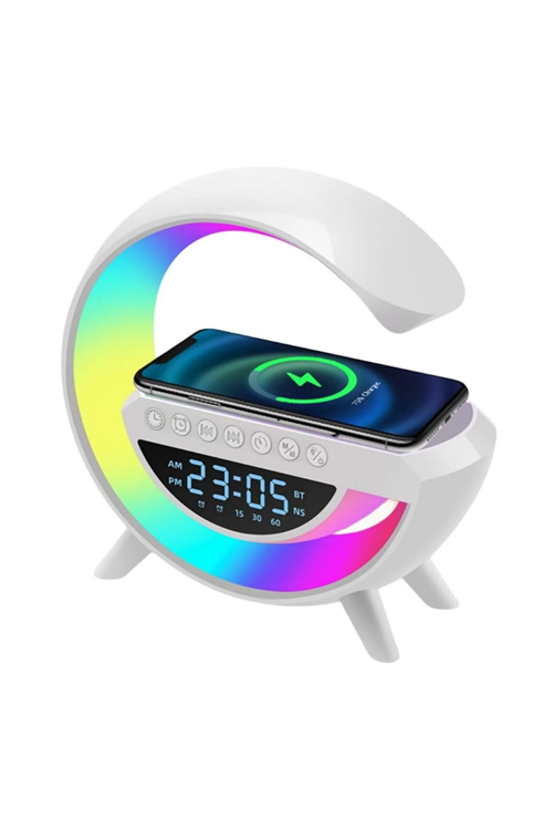 Kablosuz Şarjlı Bluetooth Hoparlör RGB Işık Gece Lambası Dijital Saat
