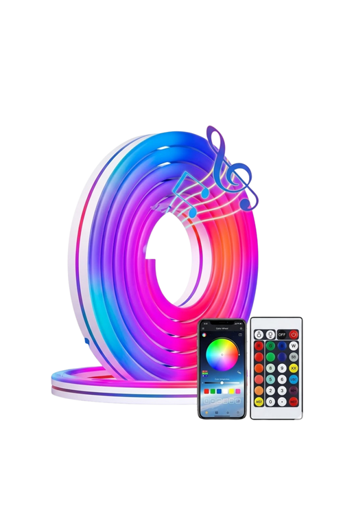 Akıllı RGB LED Neon Şerit Işık 3M USB Bağlantılı Uzaktan Kumanda ve Mobil Uygulama Kontrolü