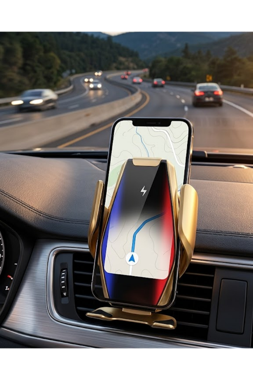 Kablosuz Şarjlı Araç Telefon Tutucu Sensörlü Otomatik Kilit 360 Derece Döner