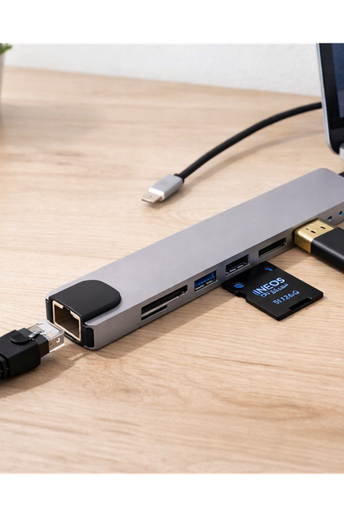 Çok Fonksiyonlu Type C Hub USB HDMI Ethernet Kart Okuyucu