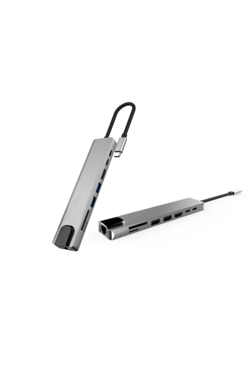 Type C Hub Çoklayıcı 8 Port USB HDMI RJ45 Kart Okuyucu