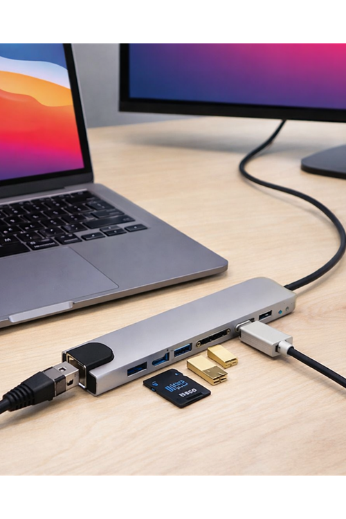8 Port Type C Hub USB HDMI RJ45 SD TF Kart Okuyucu Çoklayıcı