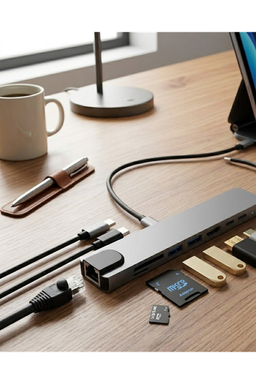 Type C Çoklu Port Hub 8 Port USB HDMI SD Kart Ethernet Adaptör