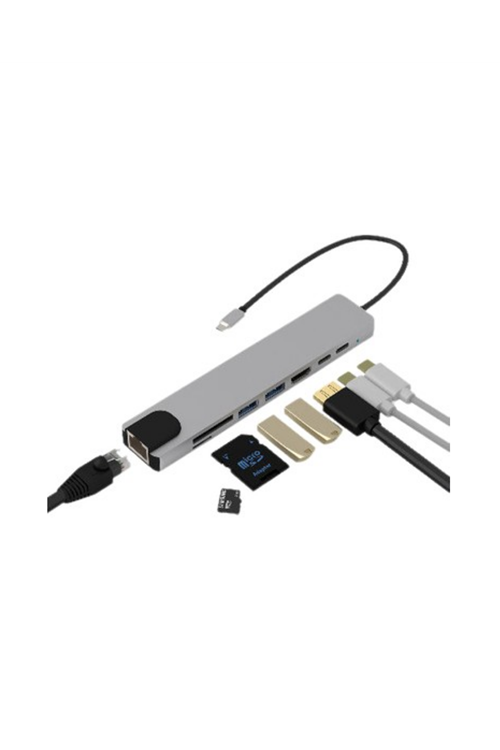 Type C Çoklu Port Hub 8 Port USB HDMI SD Kart Ethernet Adaptör