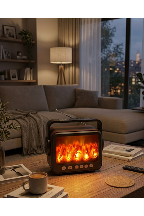 Şömine Efektli Bluetooth Hoparlör FM Radyo USB TF Kart Destekli Kablosuz Müzik Çalar
