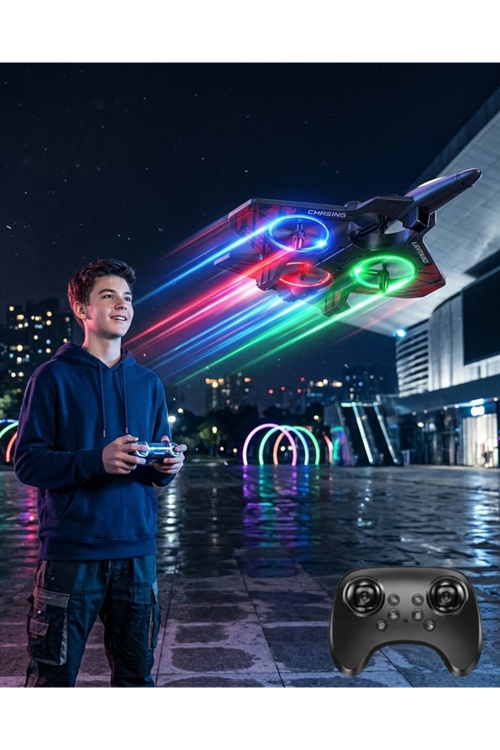 LED Işıklı Fighter Jet Tasarımlı Drone Uzaktan Kumandalı Akrobatik Oyuncak Uçak