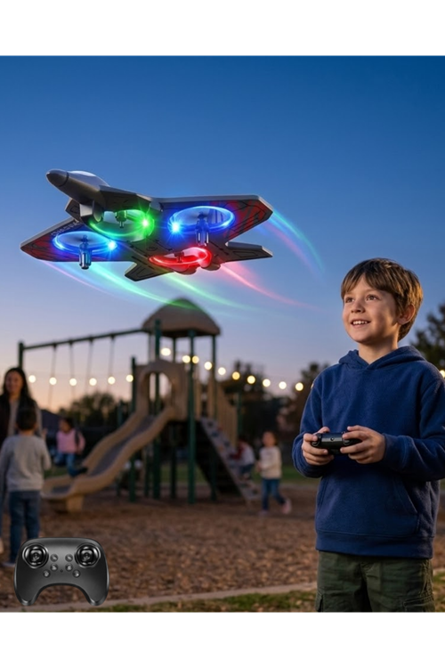 Uzaktan Kumandalı LED Işıklı Drone Uçak 360 Derece Dönüş Özellikli Oyuncak Drone
