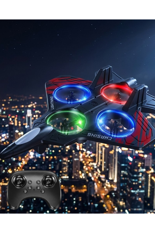 LED Işıklı Uzaktan Kumandalı Drone Fighter Jet Tasarımlı 360 Derece Dönebilen Oyuncak Uçak