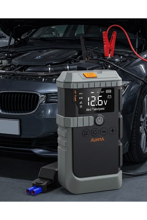 Taşınabilir Araç Çalıştırma Jump Starter Hava Pompası Dijital Basınç Göstergeli Güç Bankası