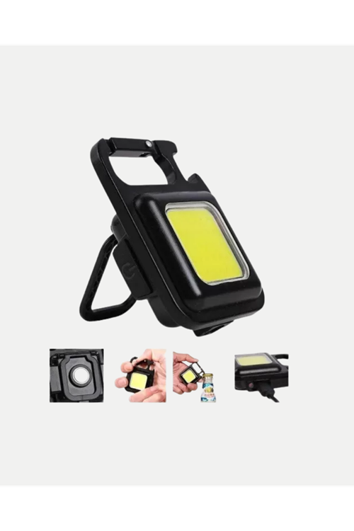 Şarjlı COB LED Anahtarlık Fener – 4 Modlu, Manyetik ve Katlanabilir Standlı