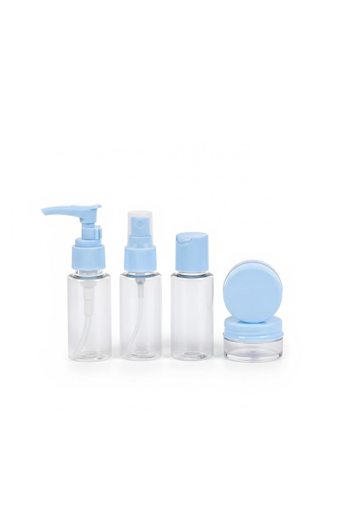 5’li Seyahat Dolum Şişe Seti 30 ml Şeffaf Taşıma Çantalı