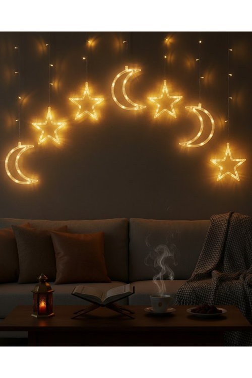 Büyük Ay Yıldız Ramazan Led Işık Dekoratif Işıklı Süs