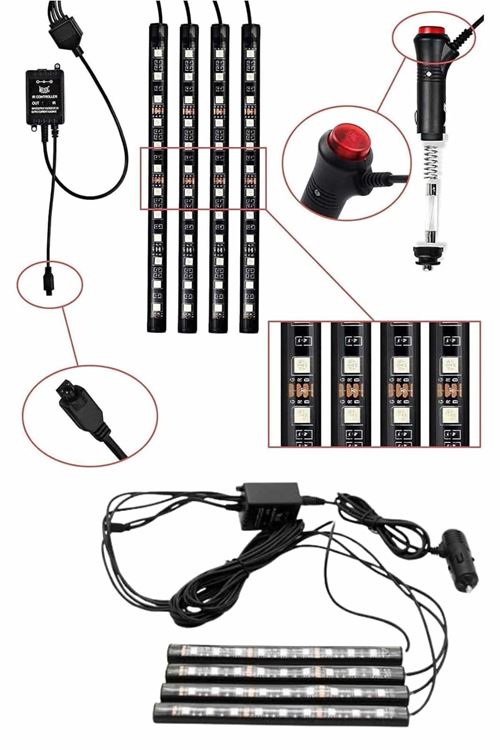 RGB Işıklı Araç İçi Aydınlatma Kumandalı 12'li Led Işık Renk Değiştirebilen