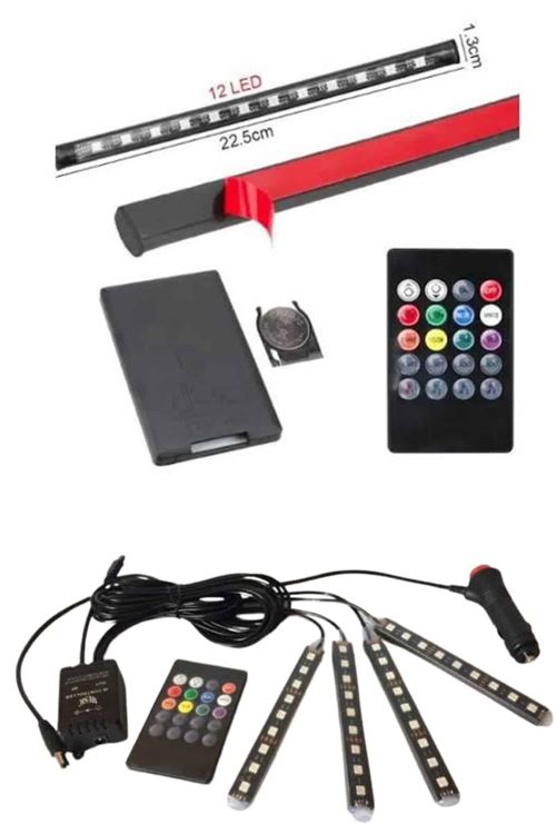 RGB Işıklı Araç İçi Aydınlatma Kumandalı 12'li Led Işık Renk Değiştirebilen