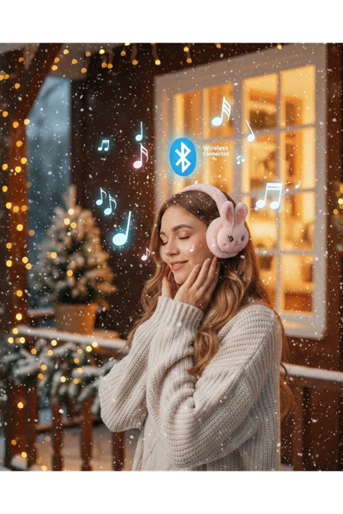 Şarjlı Kablosuz Tavşan Tasarımlı Bluetooth Kulaklık TF Kart Girişli