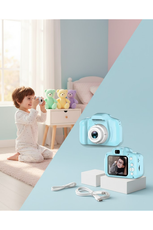 Mavi Mini Dijital Kamera HD Video ve Fotoğraf Çekimli USB Şarjlı Kompakt Kayıt Cihazı