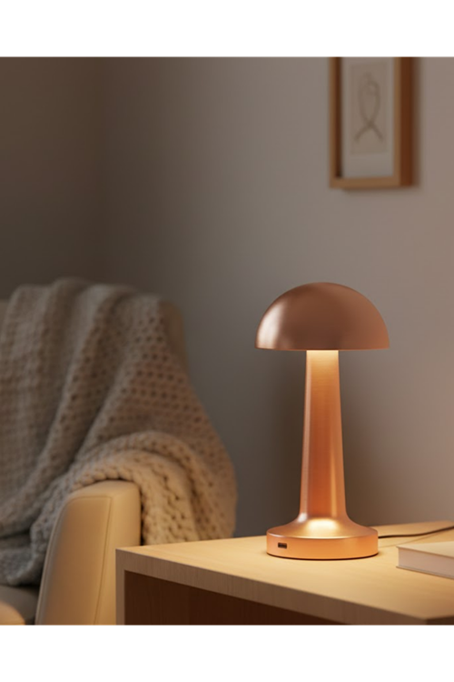 Bronz Dokunmatik Masa Lambası 3 Renk LED Şarjlı Kablosuz USB Çıkışlı