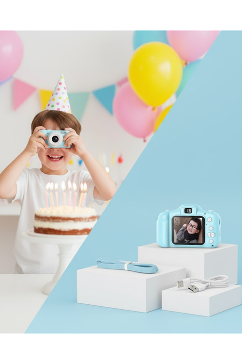 Mavi Kompakt Dijital Kamera HD Video ve Fotoğraf Çekim Özellikli USB Bağlantılı