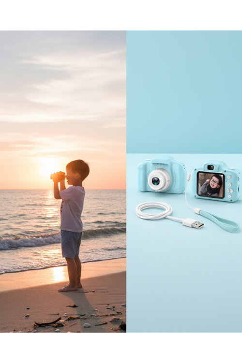 Mavi Taşınabilir Mini Kamera HD Video Fotoğraf Çekimli USB Şarjlı Hafıza Kart Destekli