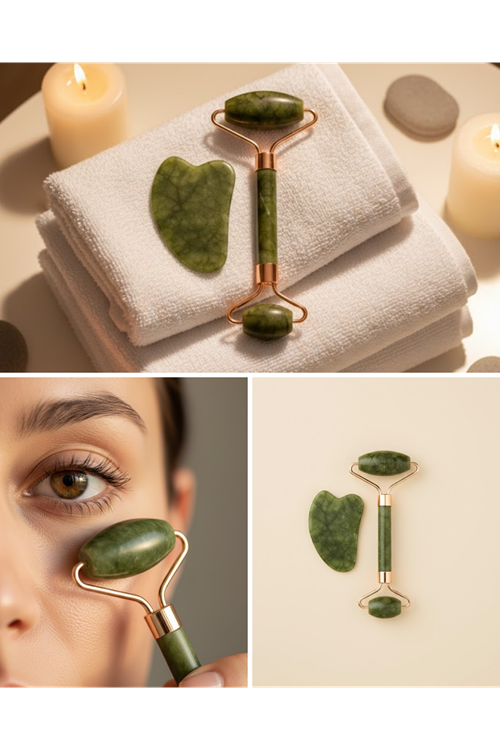 Yeşim Taşı Yüz Bakım Seti Çift Başlıklı Roller ve Gua Sha