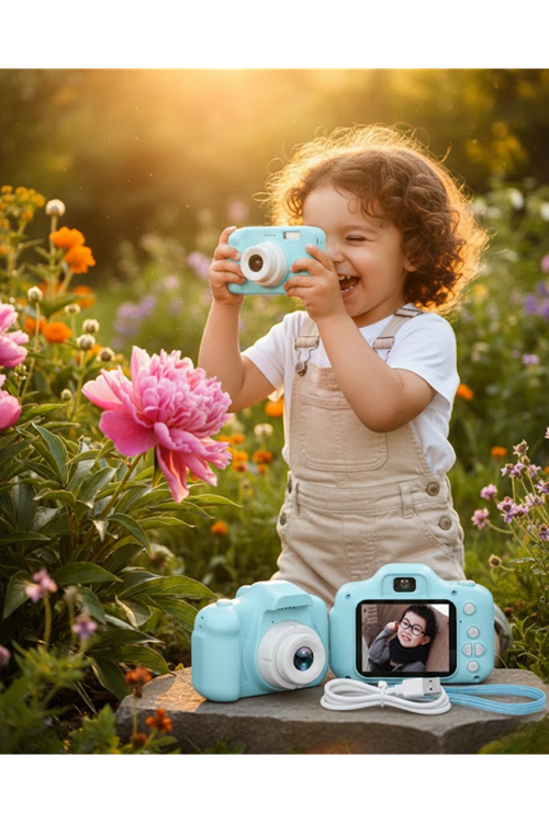 Mavi Kompakt Mini Kamera HD Video ve Fotoğraf Çekim Özellikli Şarjlı Model