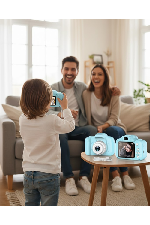 Mavi Mini Dijital Kamera HD Video Fotoğraf Çekimli USB Şarjlı Hafıza Kart Destekli