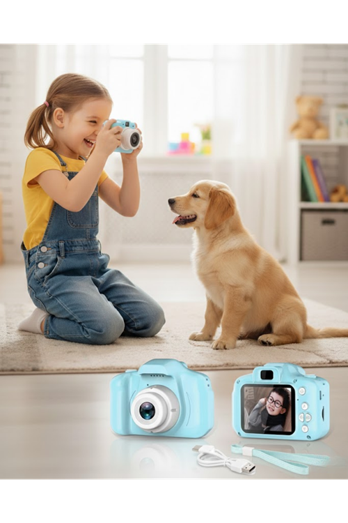 Mavi Kompakt HD Dijital Kamera Video ve Fotoğraf Kayıt Özellikli Taşınabilir Model