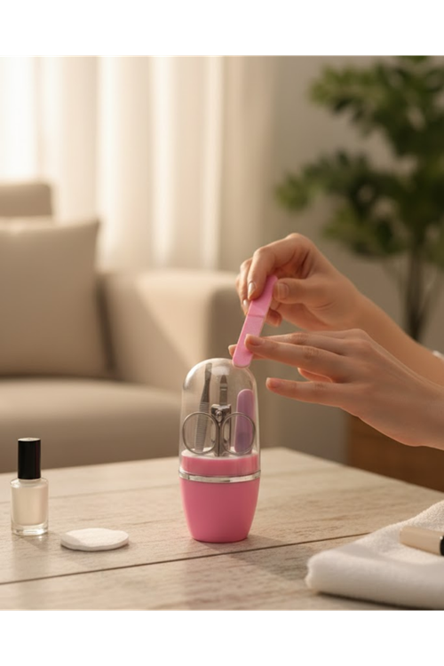 Tırnak Bakım Manikür Pedikür Seti 4 Parça Pembe Minimal ve Dayanıklı