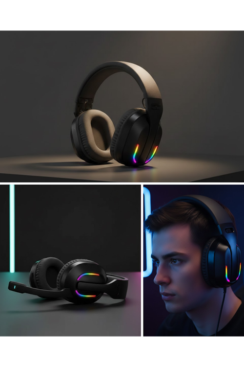 RGB Aydınlatmalı Kablosuz Oyuncu Kulaklığı Konsol ve PC Uyumlu