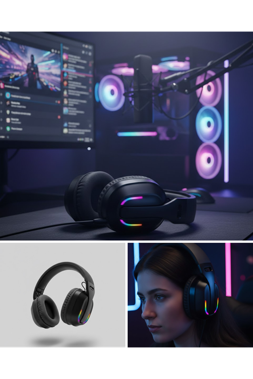 Wireless Oyuncu Kulaklığı RGB Işıklı Uzun Bataryalı Mikrofonlu Headset