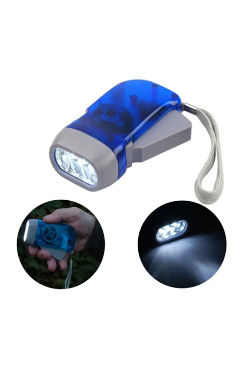 Kendiliğinden Şarjlı El Feneri Pilsiz Dinamolu 3 LED Taşınabilir