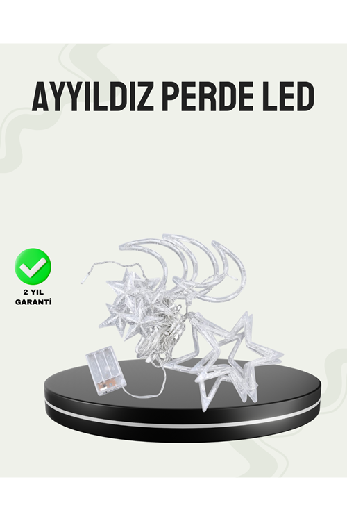 Prizli Yıldız Ay Perde LED Işık Ev ve Organizasyon Dekoru