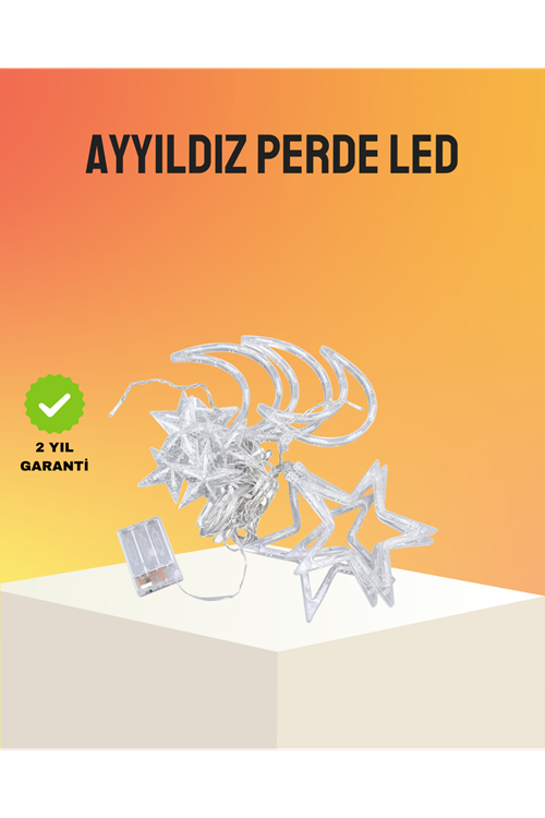 Yıldız ve Ay Figürlü Prizli Perde LED Işık Romantik Ortam Aydınlatması