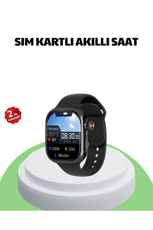 Sesli Arama Özellikli SIM Kartlı Siyah Akıllı Saat