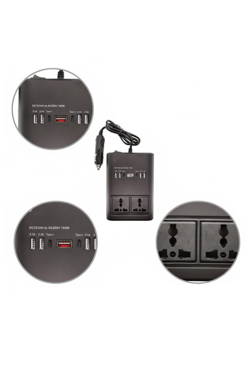 Araç Elektrik Dönüştürücü Çoklu USB Çıkışlı 150W İnvertör