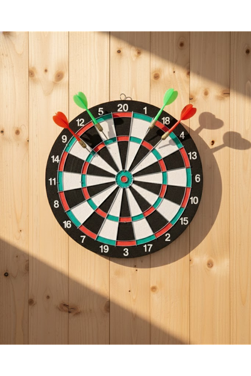 15 İnç Dart Tahtası 4 Metal Uçlu Dart Oku Dayanıklı Ahşap Gövde