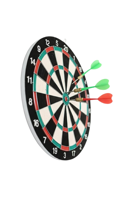 15 İnç Dart Tahtası 4 Metal Uçlu Dart Oku Dayanıklı Ahşap Gövde