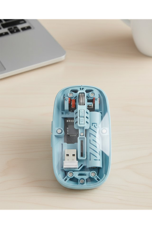Bluetooth 5.2 ve 2.4G USB Kablosuz Mouse Pilli Mavi Tasarım