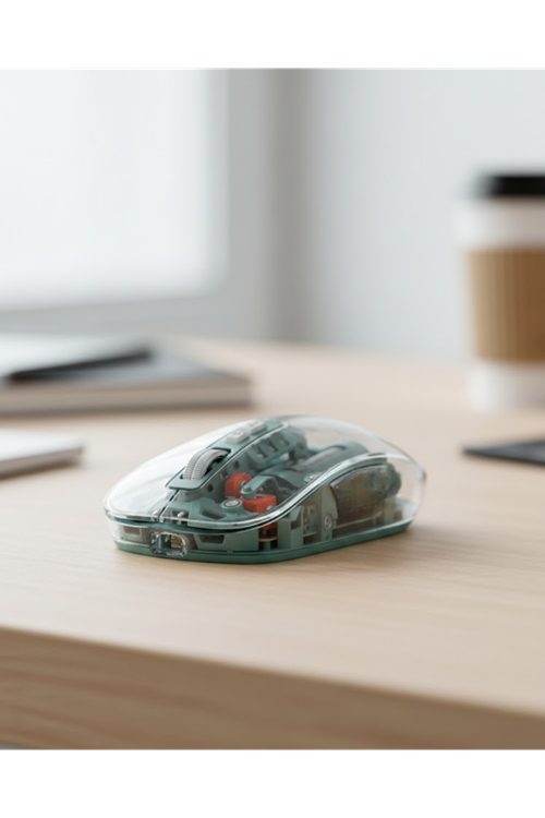 Bluetooth ve 2.4G USB Destekli Pilli Kablosuz Şeffaf Mouse
