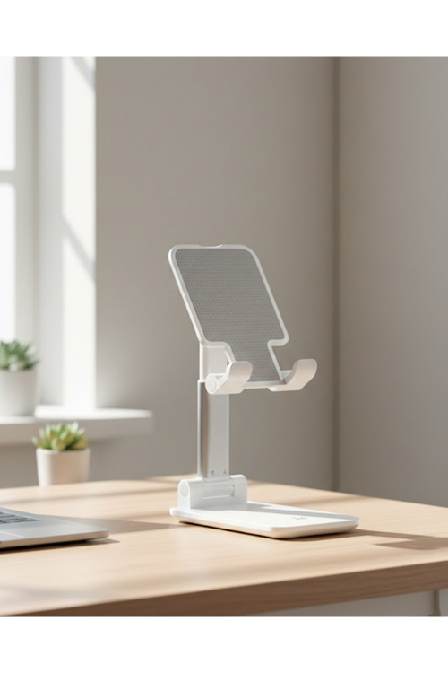 Ayarlanabilir Ergonomik Katlanabilir Masaüstü Telefon Tutucu Beyaz