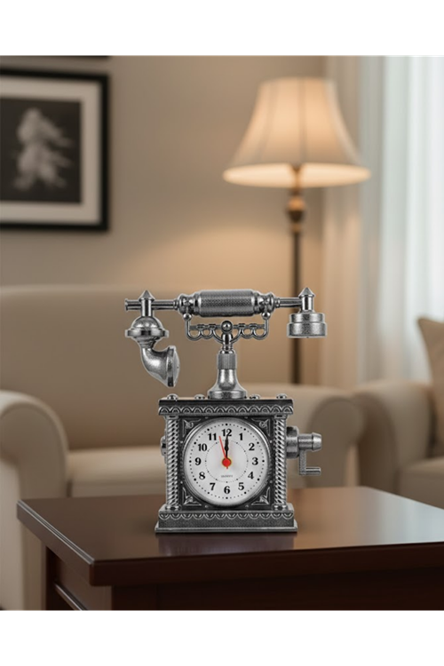 Nostaljik Telefon Tasarımlı Masa Saati Yüksek Sesli Alarm