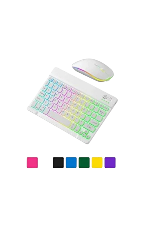 Türkçe Q Aydınlatmalı Klavye Mouse Seti Kablosuz Bluetooth Destekli