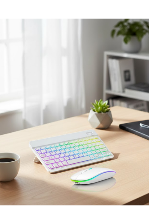 Aydınlatmalı Kablosuz Klavye Mouse Seti Bluetooth Bağlantılı Çoklu Cihaz Uyumlu