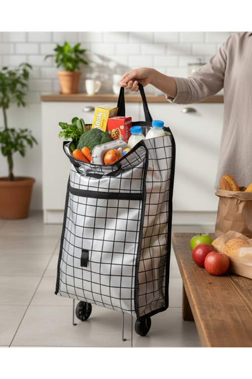 Sağlam Gövdeli Sessiz Tekerlekli Pazar ve Market Çantası