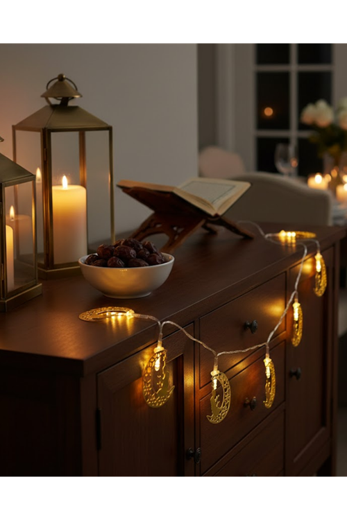 Secde Eden Adam Figürlü Ay Tasarımlı Ramazan LED Işık