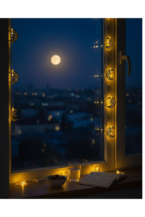 Dekoratif Minareli Hilal LED Işık Metal Gövdeli Ramazan Aydınlatma