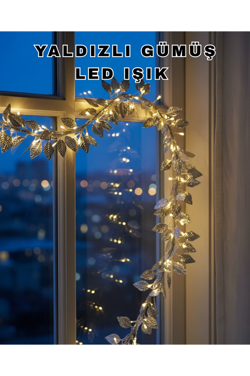 Pilli Gümüş Yaprak LED Işık Ev İçi ve Yılbaşı Dekor Aydınlatması